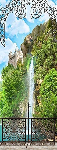 A.Monamour Türtapete Selbstklebend Türfolie Türposter 3D Terrassenblick Auf Die Burg Mit Wasserfall Bergwald Vinyl Folie Türdeko Tapete Wandbild Türaufkleber Türtattoo 77 x 200 cm