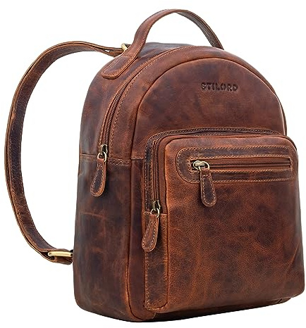 STILORD 'Kima' Vintage Rucksack Damen klein Leder Cityrucksack Frau Rucksack-Handtasche Mini Tagesrucksack Daypack Damenrucksack Echtleder, Farbe:prestige - braun