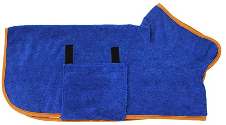 1 x Hunde-Bademantel, Hunde-Kapuzenhemd-Handtücher, tragbare Hundemäntel, weiche Haustiertücher, ultrafeine Faser-Hundekleid für Badezimmer, blau, L