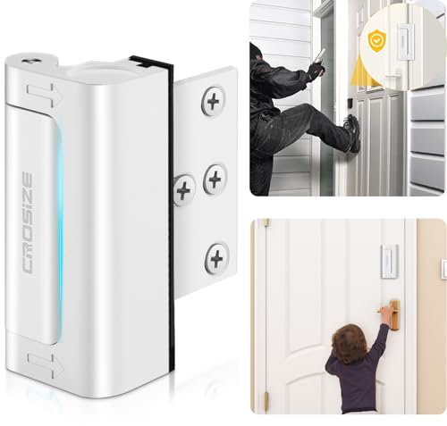 Home Security Door Lock, Upgraded Metal Door Reinforcement Lock for Childproof, 3 Withstands 800 lbs of Impact for Inward Swing Doors, Defender Security Door Lock, Prevent Unauthorized Entry (White)