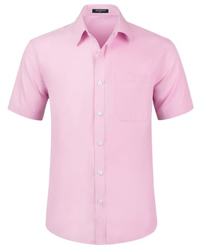 HISDERN Chemise à Manches Courtes pour Hommes Chemise de Couleur Unie décontractée d'été Chemise à Coupe régulière avec Poche
