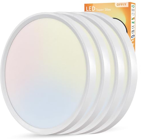 OFFIY 4PK 15.8 Inch Led Ceiling Light Flush Mount, 32W, 3480LM, 3000K/4000K/6000K CCT Selectable Super Slim LED Ceiling Light, Low Profile Round Flat Panel Fixture for Hallway, Bedroom,Kitchen