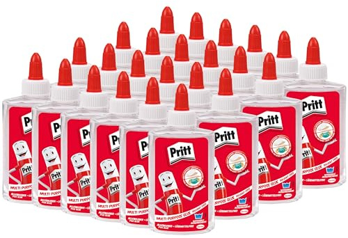 Pritt Alleskleber transparent, schnell trocknender Kleber, lösemittelfreier Flüssigkleber ideal für Büro, zu Hause oder Schule, Bastelkleber für viele Bastelmaterialien, 24x 145g
