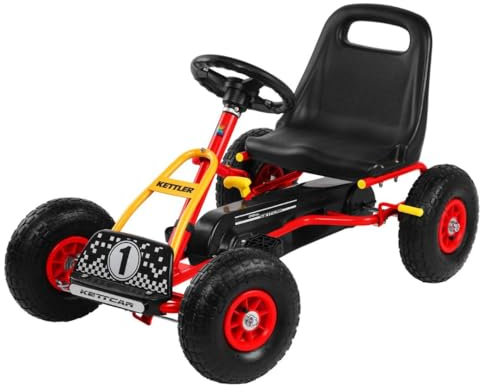KETTLER Kettcar Retro I Tretauto mit Luftreifen I für Kinder ab 3 Jahren I Retro-Design I Handbremse (Rot)