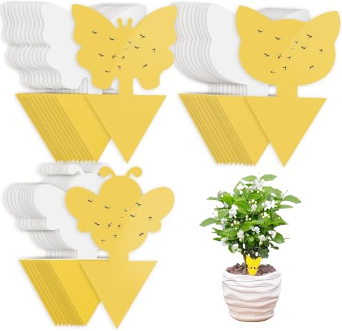 Tznmone Gelbsticker Trauermücken Bekämpfen, 60 Stück Gelbtafeln Fruchtfliegenfalle Klebefalle Klebriger Fänger für die Zimmerpflanzen Schädlingsbekämpfung, Pflanzen Innen, Küche, Garten