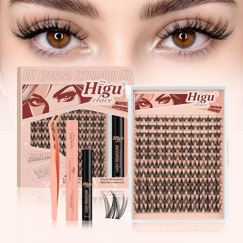 Higu clace 120 PCS Wimpern Extensions | Mit Kleber Entferner Wimpern Applikatoren für DIY Lash Extension(Bloom-SET)