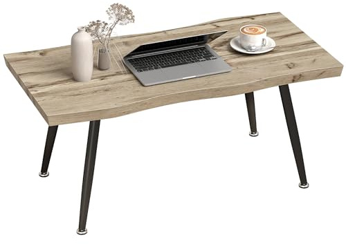 HOMCOM Mesa de Centro Curva con Tablero Grueso de 4 cm 100x50x45 cm Roble