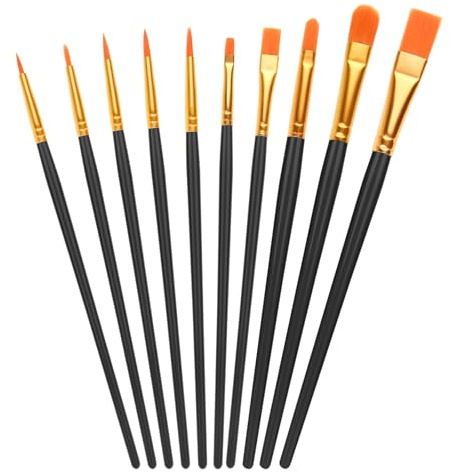 Artists Paint Brushes, 10 PCS Nylon Hair Acrylic Paint Brushes Set for Acrylic Oil Watercolor Gouache Painting Face Model (Black)