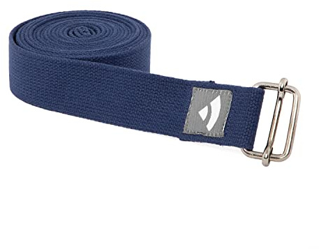 Bodhi ASANA Belt Pro | Yogagurt aus 100% Baumwolle | Praktisches Yoga-Zubehör zur Dehnung | Yoga-Gurt mit Schiebeschnalle aus Metall | Anfänger & Fortgeschrittene | 300 x 3,8 cm | dunkelblau
