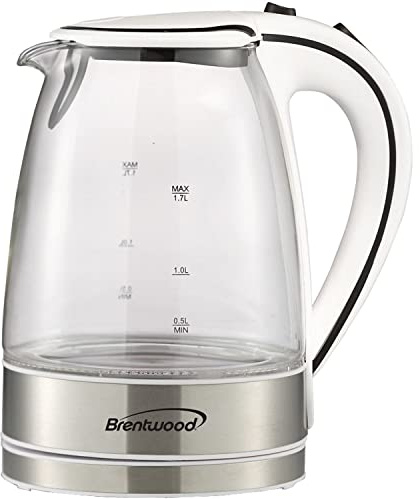 Brentwood KT-1900W 1.7L Cordless Glass Electric Kettle, White
