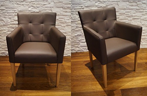 Quattro Meble Breite Braun Echtleder Esszimmerstühle Massivholz Stühle Kross Arm Pik Lederstühle Sessel mit Armlehnen Echt Leder Esszimmer Stuhl