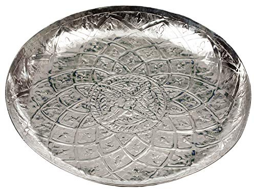 großes rundes XXL Tablett Ø 55 cm Aluminium verziert - flaches für Trockengestecke, für Kerzen, für Dekofiguren, zu Ostern oder Weihnachten
