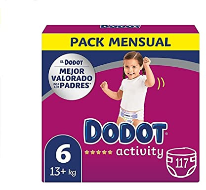 Dodot Bebé Activity Pañales, Talla 6, +13 kg, 117 Pañales con Ajuste Resistente