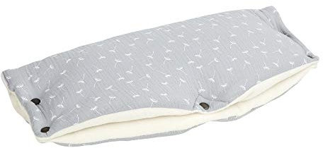 KraftKids Kinderwagenmuff in Musselin grau Pusteblumen, Kinderwagen Handschuhe Breite 48 cm Tiefe 23 cm, Buggy Handwärmer mit Liebe handgefertigt in der EU