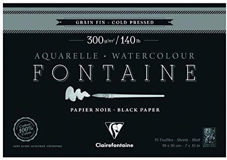 Clairefontaine 975302C - Malblock Fontaine verleimt mit 20 Blatt, feine Körnung 18x26 cm 300g, Schwarz