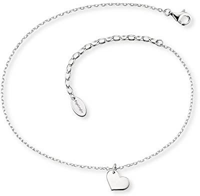 Engelsrufer Fußkettchen mit Herz Anhänger für Damen, 925er Sterlingsilber rhodiniert, verstellbare Länge, nickelfrei, Allergiker geeignet