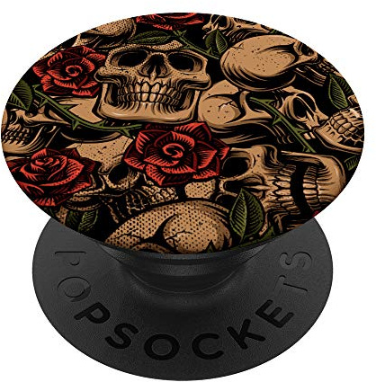 Schädel Rosen Skull Geschenke Jungen Teenager Frauen PopSockets PopGrip: Ausziehbarer Sockel und Griff für Handys/Tablets mit Tauschbarem Top