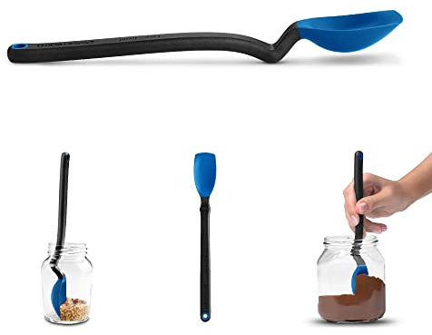Dreamfarm Mini Supoon | Non-Stick Silicone Sit Up Scraping & Cooking Spoon with Measuring Lines | Classic Blue | Non-stick cookware safe, mess-free, sit up head with flat squeegee tip, heat-resistant, measures 5ml tsp, 8