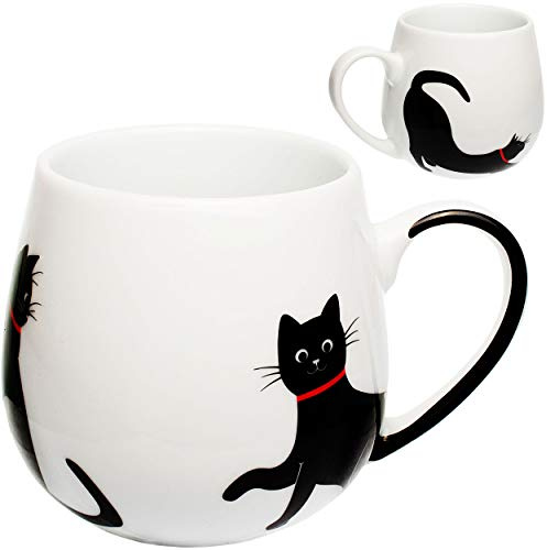 alles-meine.de GmbH 1 Stück Henkeltasse/Kaffeetasse - Katzen SCHWARZ - groß - 420 ml - Porzellan/Keramik - Teetasse - Trinktasse mit Henkel - Mikrowellengeeignet - Schwarze..
