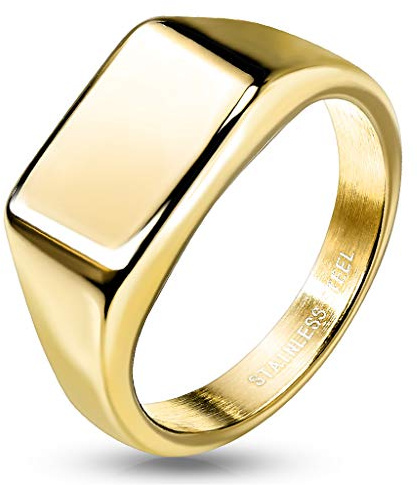 Paula & Fritz® Ring Damen Siegelring Rechteck Gold Schwarz Silber 316L Chirurgenstahl Größe 52 (16,6) - 70 (22,3) Herrenring Partnerring Bikerring
