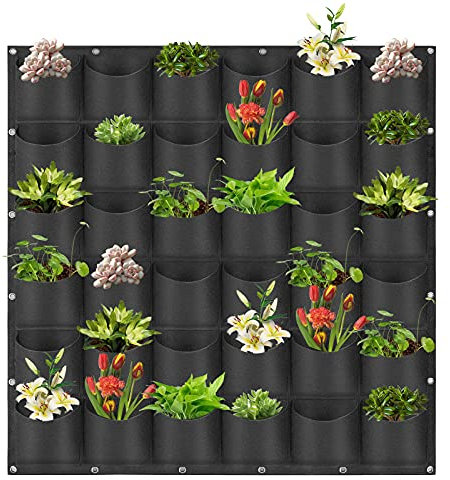 LITLANDSTAR Hanging Planters, 36 Pockets Hanging Vertical Wall Mounted Planter, Plants, Grow Bags, Gardening Vertical Greening Flower Container Plant Pouch Storage Bags (1m x 1m,