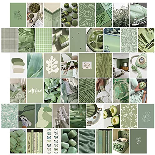Grey Green Wall Collage Kit 50 Asthetisches Bild für Wandcollage, Karten Collage Druck Room Dekor Wandkunstdruck für VSCO Poster Display (Khaki Grün)