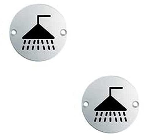 Loops 2 PACK | Bathroom Door Shower Symbol Sign - 64mm Fixing Centres - 76mm Dia - Satin Steel | Commercial Door Plaque - Bathroom Door Restroom Sign - Pub/Restaurant/Shop/Café WC Sign
