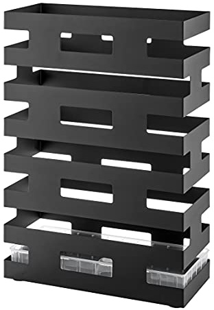 ACAZA Rechteckiger Schirmständer aus Metall mit Wasserbecken, schlichtes und modernes Design, Schwarz