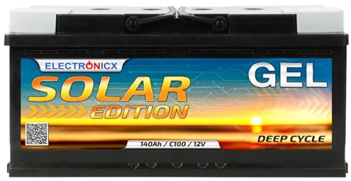 Electronicx Gel Solar Edition 12V 140Ah Batterie à décharge Lente – Batterie de Service 140 Ah – sans Entretien, étanche – pour Camping-Car, Installation en site isolé, Solaire