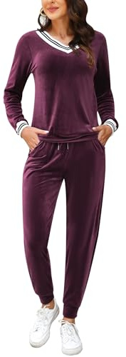 Totatuit Donna da Ginnastica in Velluto Tuta da Casa Set Tuta Sportiva Casual Pigiami Due Pezzi Pigiama Donna Pile Set Inverno da Yoga Jogging Training Sportwear con Coulisse