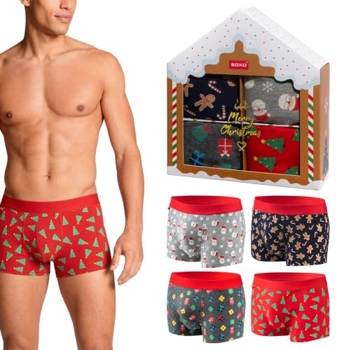 soxo Natale Boxer Uomo Idee Regalo Divertenti Slip Cotone Originali Regali per Lui L Multicolore 4 Pezzi