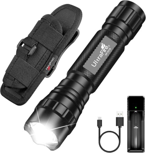 UltraFire Taktische Taschenlampe mit Holster, 1000 Lumen Single Mode LED Taschenlampe für Dienstgürtel, Polizei Taschenlampe mit Gürteltasche für Rettungsdienst Camping Outdoor, WF-501B