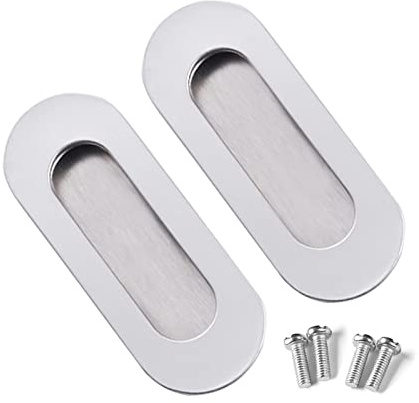SyiXute 2 Pièces Poignées Porte Encastrées en Acier Inoxydable, Ovale Avec Vis pour Porte Coulissante Armoire Placard Tiroir, Argent