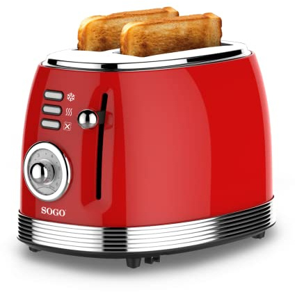 Sogo Retro Vintage acero INOX y esmalte (Red, Tostadora 850W)