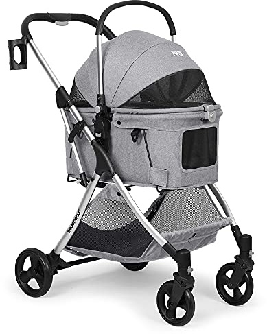 Carrozzina Portatile per Animali Piccola e Media Carrello per Animali Domestici Pieghevole per Cani Gatti Quattro Ruote Antiurto Ruota Anteriore 360 Gradi di Rotazione Pet Travel Passeggino per 20kg