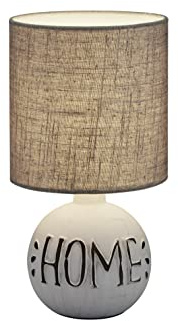 lightling Tischleuchte Elias, Keramik Sockel Schriftzug Home, Stofffschirm grau, exkl. 1 x E14 Leuchtmittel max. 40W, Höhe: 31 cm