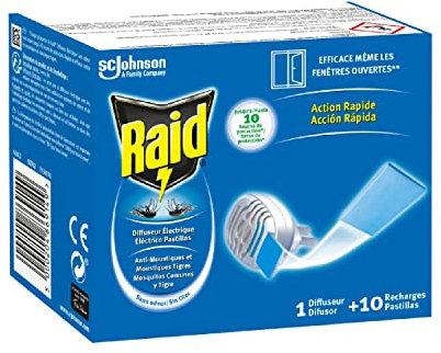 Raid Diffuseur Elektrische Schallplatte für Moustique & Moustique Tiger, 1 Diffuseur + 10 Rec
