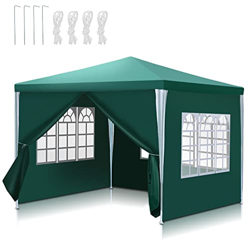 Ansobea Pavillon 3x3 m Partyzelt Wasserdicht UV-Resistent Gartenzelt 100g/m² Bierzelt Hochwertiges PE Plane Festzelt mit 4 Seitenteilen Grün