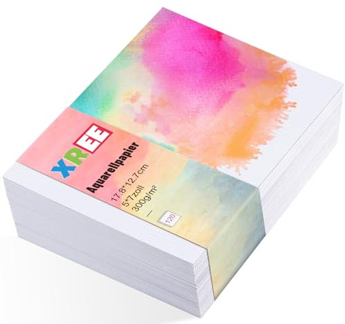 120 Blätter Aquarellpapier 300g, Dickes Aquarellblock 17,8 x 12,7 cm Wasserfarben Acryl Papier Malpapier Kinder Gouachepapier Karten für DIY Glücksbringer Geburtstag