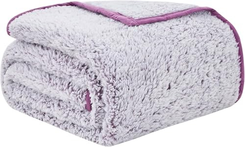 EMME Manta mullida Sherpa, 152 x 203 cm, gruesa y elegante, manta de sofá de doble cara, extrasuave, cálida, acogedora, reversible, mullida, manta para sofá y cama, color lila
