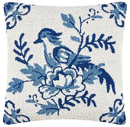 Peking Handicraft Bluebird Poly Fill Hook Throw Pillow, 18-inch Square, Home Decoration