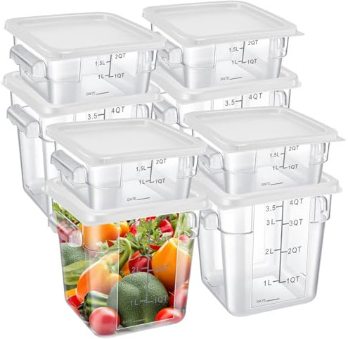 Suclain Set di 8 contenitori per alimenti con coperchio, quadrati e trasparenti, con manici in bilancia, per casa, ristorante, cucina, per marinare carne, impasti (bianco)