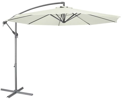 Dellonda Ø3m Banana Parasol with Crank Handle and Cover, Patio Sun Shade, Overhanging Large Garden Umbrella with Cover, Cream Three Meter Canopy - DG265