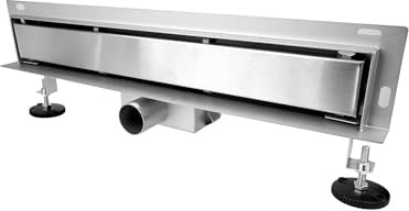 S SIENOC Flow Scarico da Doccia，Canalina per doccia, in acciaio inox, set completo di scarico a parete, piastrellabile, con piedini di montaggio a sifone, con scarico a doppia camera (90CM)