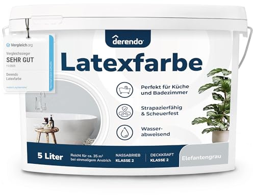 derendo Latexfarbe Grau Elefantengrau abwaschbar hohe Deckkraft Innenfarbe matt 5l