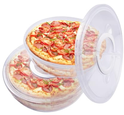 FMOACEN 2PCS 11.5 Inch Clear Pie Containers With Lids and Handle Round Pie Carrier Reusable 2 Compartments Pizza box Leftover Pizza Keeper for Food Cake Cheesecake Tortilla Pastry