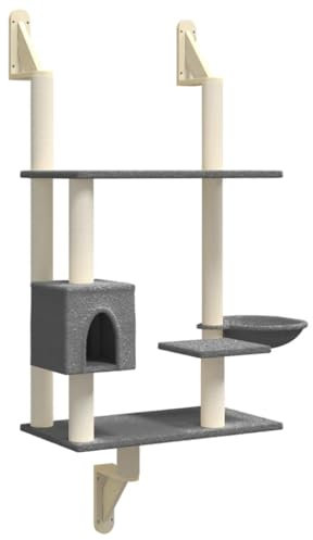 vidaXL Kratzbaum Wandmontage, Kletterbaum mit Kratzsäule Katzenturm, Katzenkratzbaum mit weichem Plüsch, Katzenbaum Spielbaum, Dunkelgrau