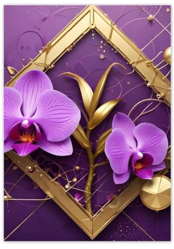 H10400M_NS1A3 Stickers muraux Motif orchidées violettes et or 29,70 x 42,00 cm