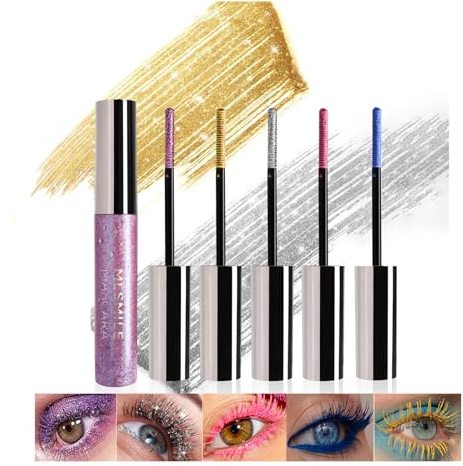 5 Farben Bunte Wimperntusche Für Wimpern Set, Perlglitter Wasserdicht Nicht Verschmieren Farbige Mascara, Charmante Voluminöse Mascara, Halloween Weihnachten Augen Make-Up