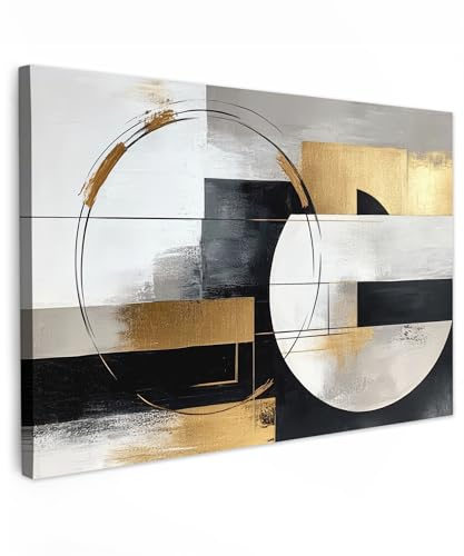 MuchoWow© Wandbilder Groß XXL Schlafzimmer Home Deko Wohnung Bild | 120x80 cm - Wohnzimmer Fotoleinwand Wand Bilder Leinwand Wall Decor Abstrakt - Gold - Silber - Formen - Ästhetisch
